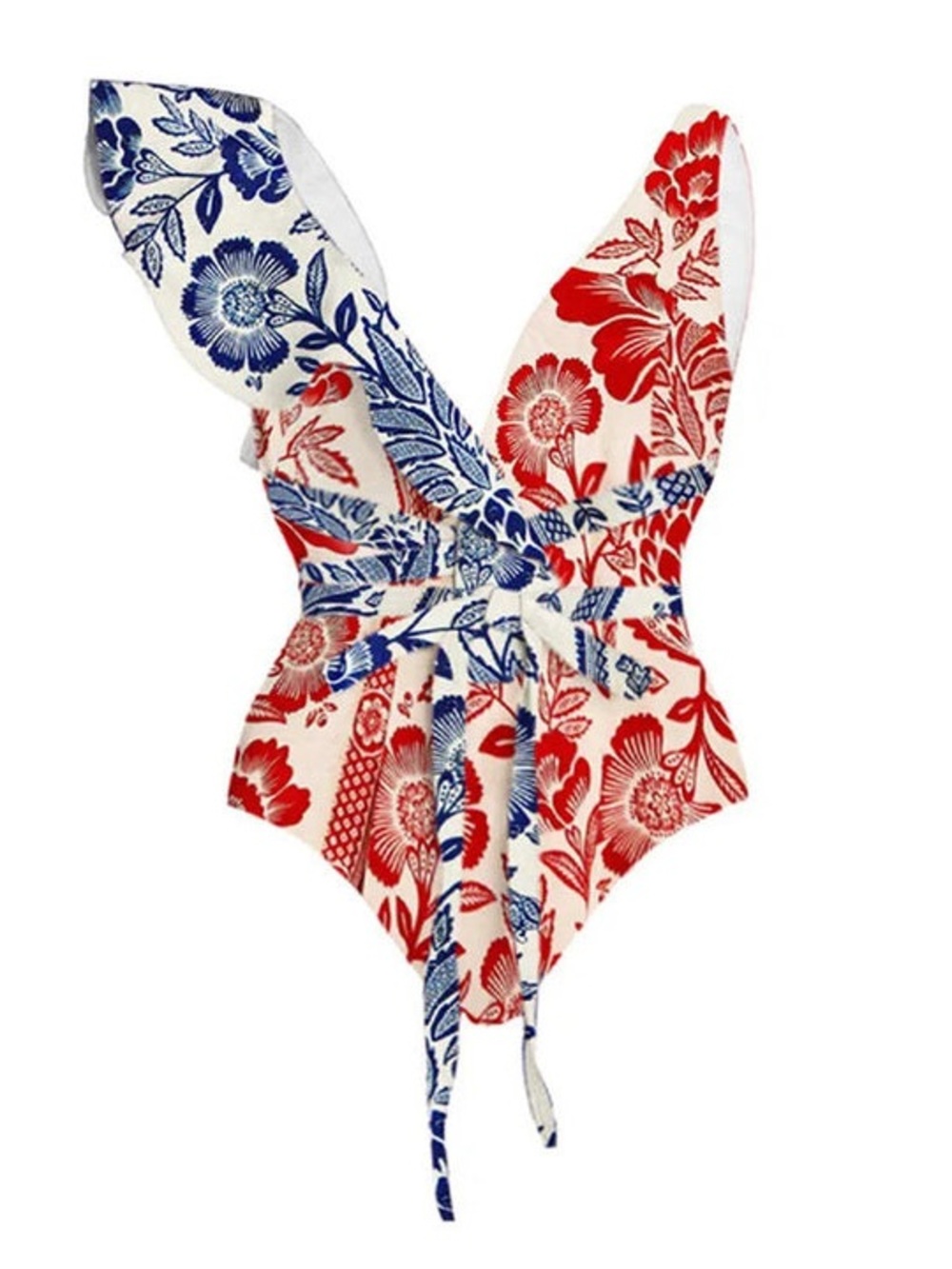 Floral Red & Blue Print Swimsuit and Maxi Skirt Set - Picture 2 of 3